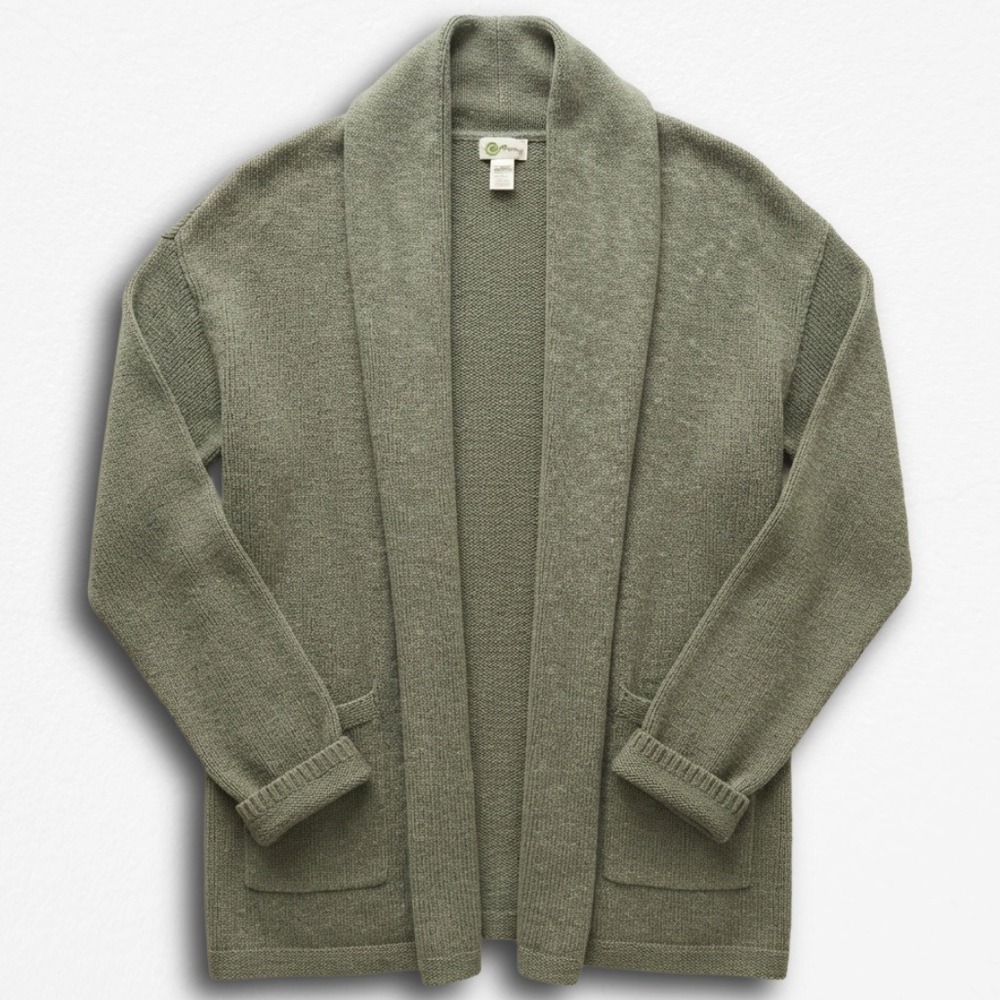 Dakini Women Small Sage Green Cotton Shawl Collar Open Front‎ Cardigan Sweater
